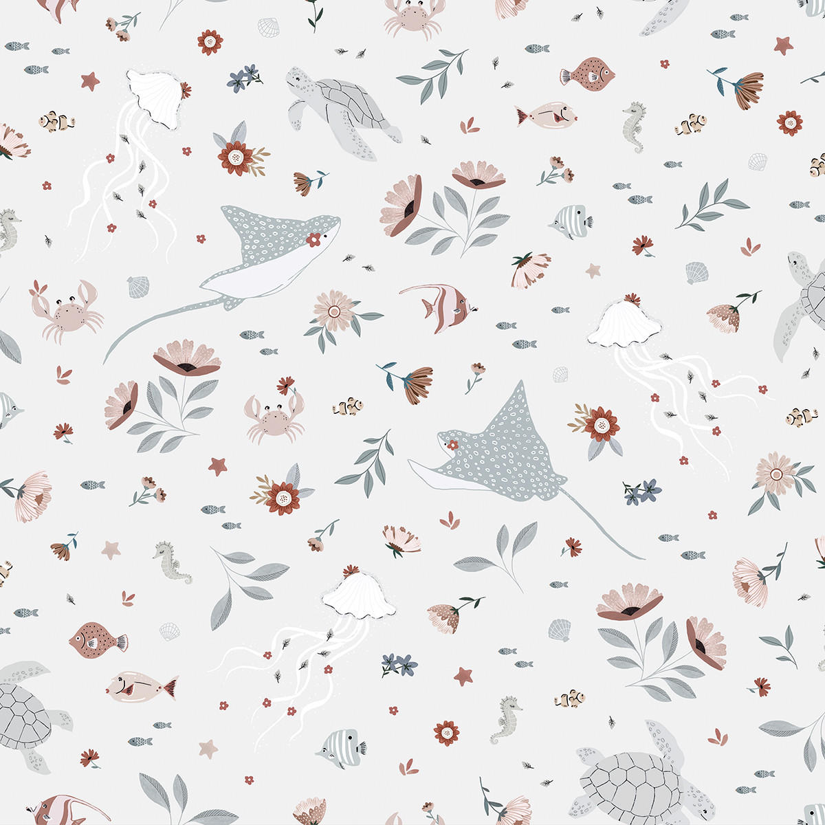 VLIESTAPETE Ocean Field, Tiere des Ozeans 50 cm x 10m, Mehrfarbig - Multicolor, Papier (50/1000cm) - Lilipinso