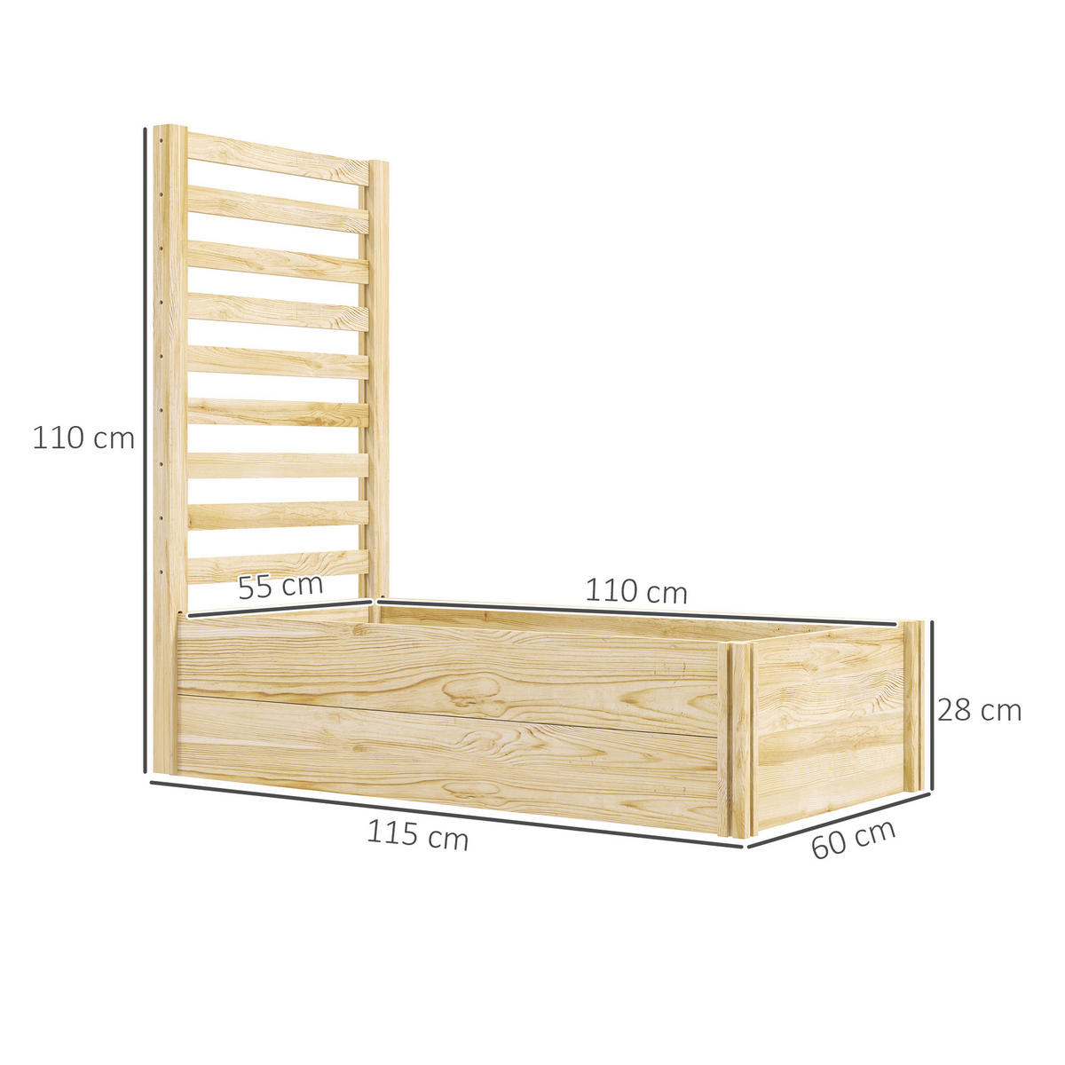 HOCHBEET DE-12244 mit Rankgitter 115/60/110 cm offener Boden Natur - Naturfarben, Holz (115/110/60cm) - ComfortXL