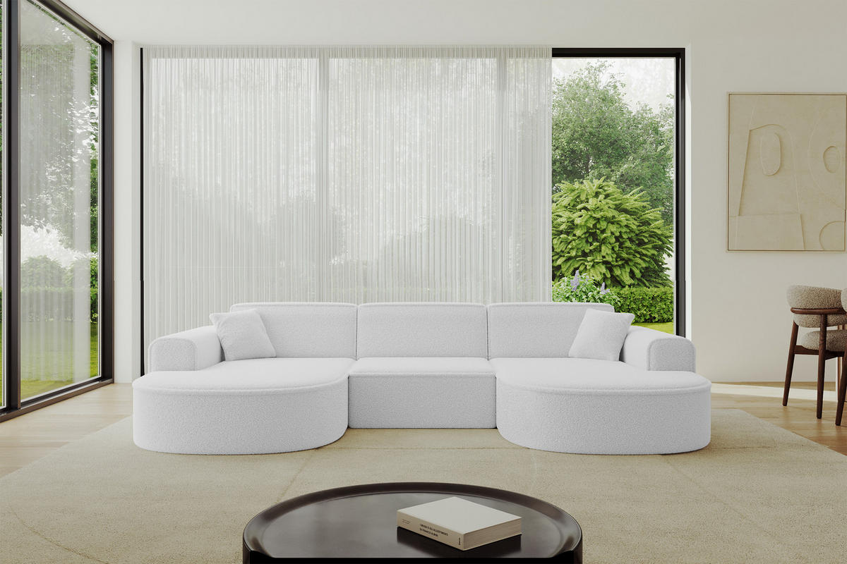 WOHNLANDSCHAFT MARI-U1 - 303x171x79 cm Weiß Bouclé - Schwarz/Weiß, Holzwerkstoff/Kunststoff (303/79/171cm) - ALTDECOR