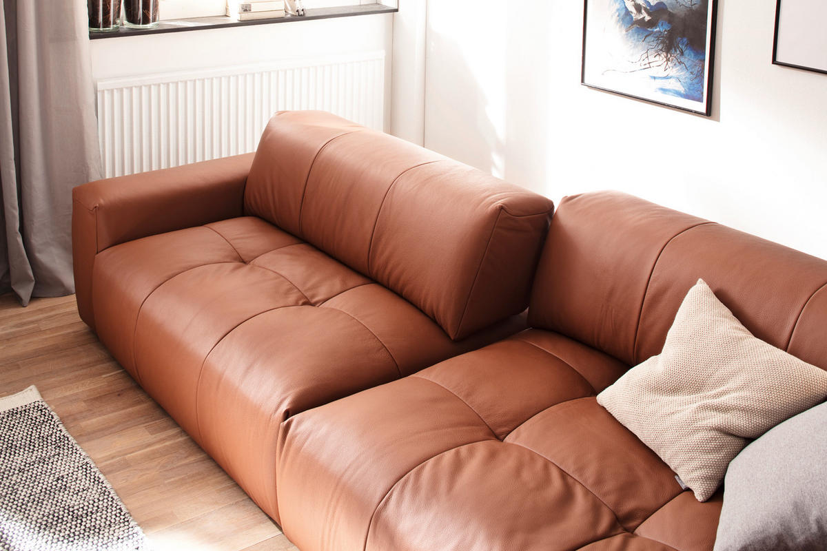 LEDERSOFA MIT SITZTIEFENVER. PALACE Braun Leder - Dunkelbraun/Braun, Leder (298/74/120cm) - KAWOLA