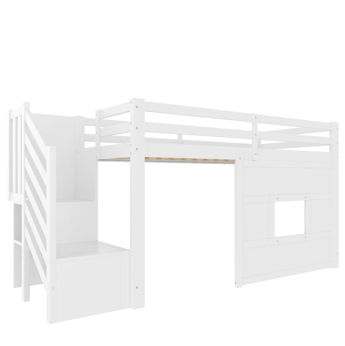 PATROVÁ postel 90/200 cm bílá z MDF a borovice s úložnými schody - bílá, kompozitní dřevo (90/200cm) - OKWISH