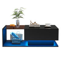 COUCHTISCH 100/50/32 cm in Schwarz mit Glas, Schublade und LED-Beleuchtung - Schwarz, Holzwerkstoff (100/50/32cm) - Flora Grace