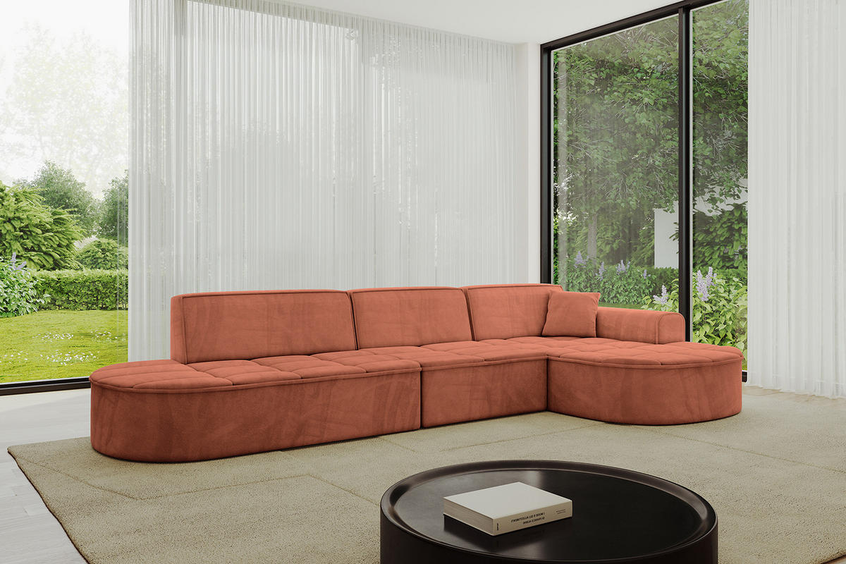 ECKSOFA Ottomane Rechts TARO-L2 - 328x171x79,5 cm Apricot - Koralle, Holzwerkstoff/Textil (328/171cm) - ALTDECOR