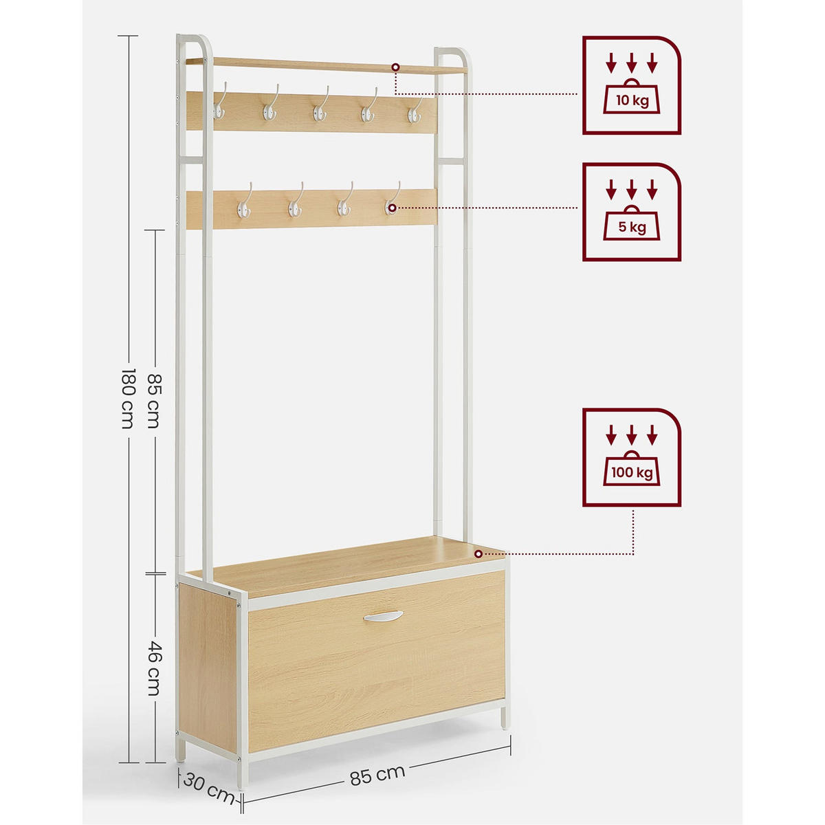 GARDEROBENSTÄNDER PRAGUE - Weiß, Holzwerkstoff (85/180/30cm) - Hansiro