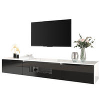 TV-LOWBOARD aus Spanplatte 180x35x30 cm Weiß/Schwarz mit LED-Beleuchtung und Wandmontage - Schwarz, Holzwerkstoff (180/35/30cm) - IVMEU