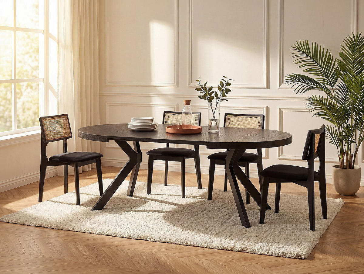 ESSGRUPPE - 4 Personen, 6 Personen, 8 Personen - holz - schwarz Komoni - Schwarz, Holz/Metall (220/76/120cm) - Vente-Unique