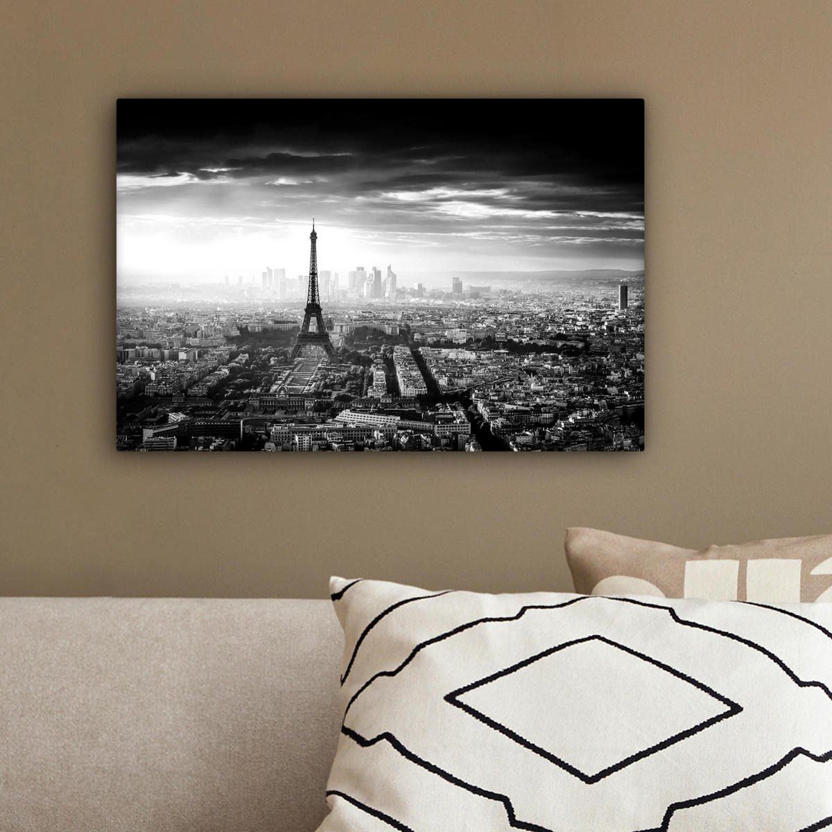 LEINWANDBILD Paris - Skyline - Eiffelturm - Stadt - Wolken 30x20 cm - Dunkelgrau, Textil (30/20cm) - MuchoWow