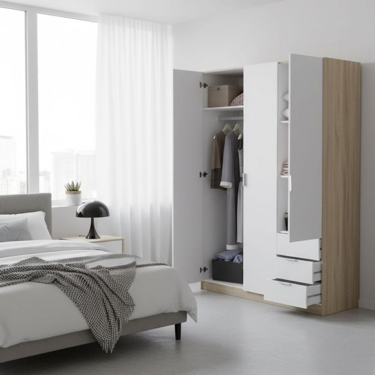 KLEIDERSCHRANK 3 TÜREN Weiß, Eiche 52/121/180 cm - Weiß, Holzwerkstoff (121/180/52cm) - DMORA