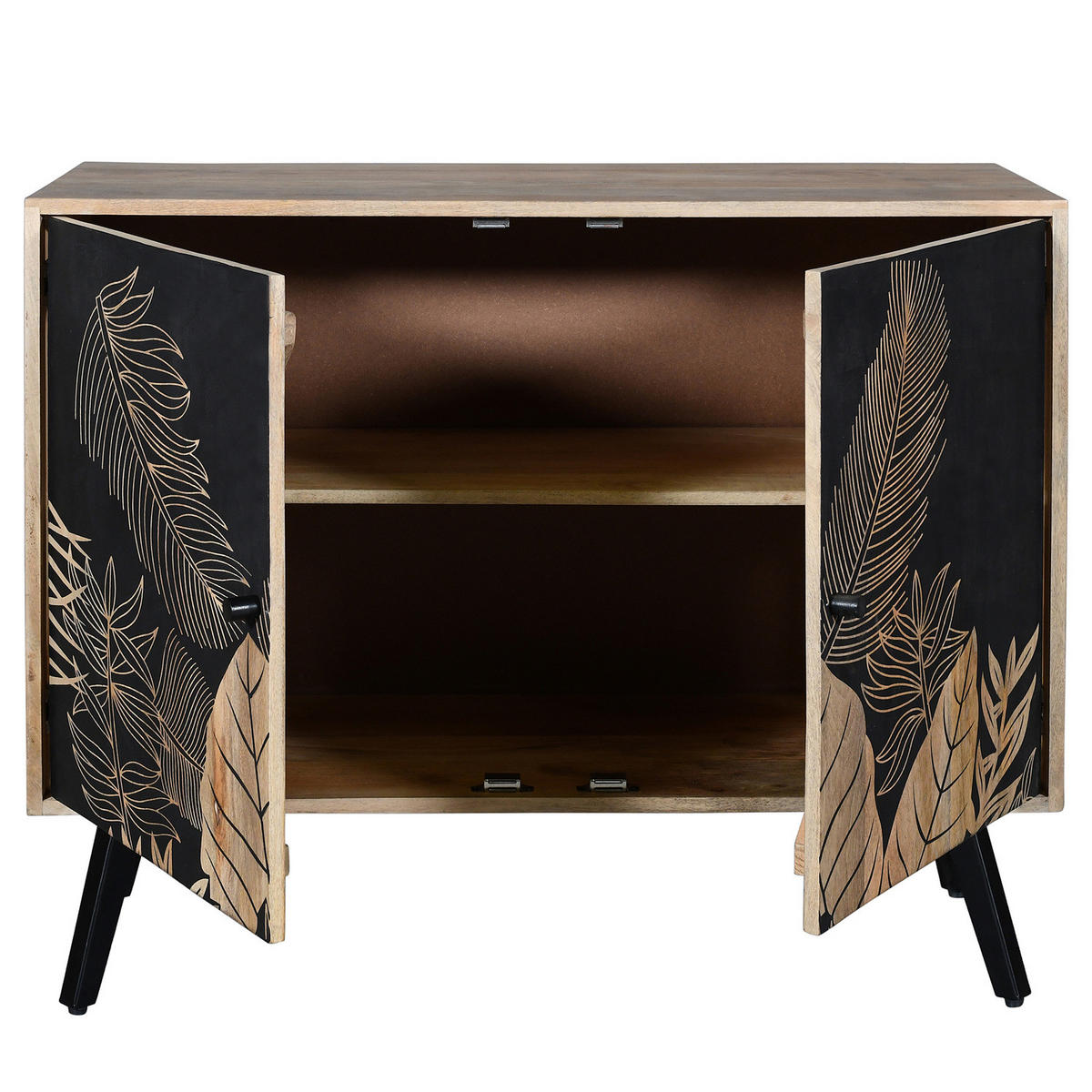 MASSIVE KOMMODE - Mango massiv - Mango / Schwarz - Schwarz/Braun, Holz/Metall (100/80/40cm) - home24