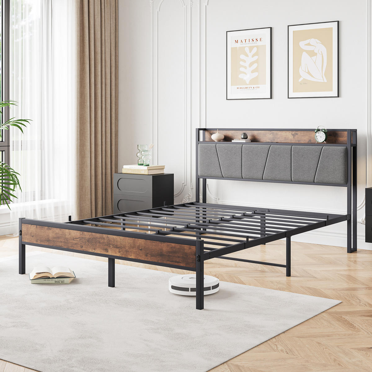 METALLBETT 140/200 cm Braun mit LED und USB - Braun, Metall (140/200cm) - Oxeza