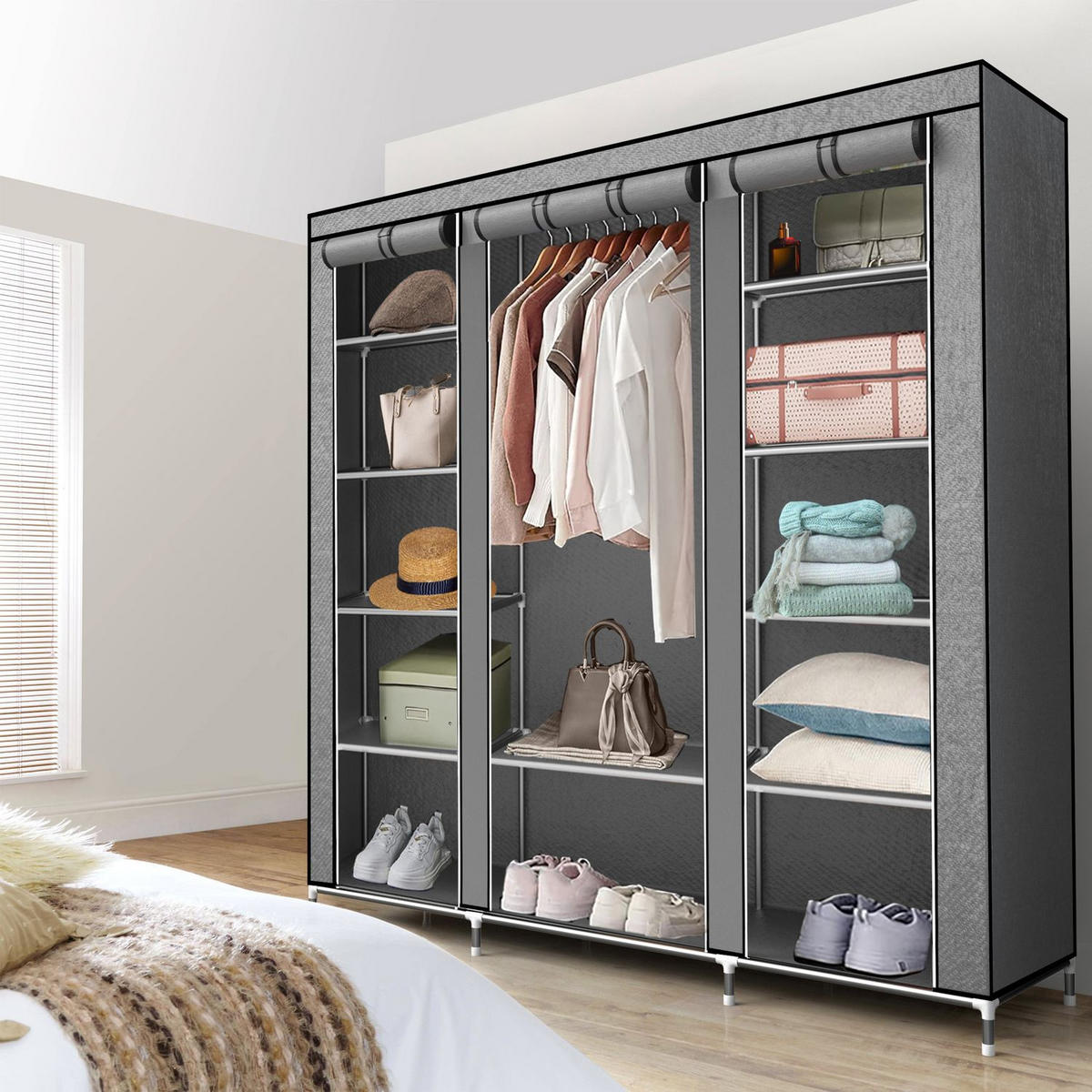 KLEIDERSCHRANK FALTBAR - Grau, Textil (45/175/150cm) - Intirilife