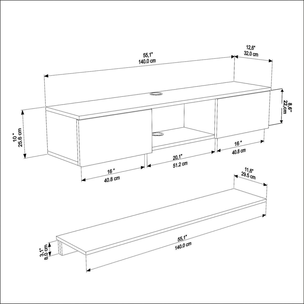 TV-ELEMENT Elia Walnussbraun Weiß - Alteiche/Weiß, Holzwerkstoff (140/25.6/32cm) - Decorotika