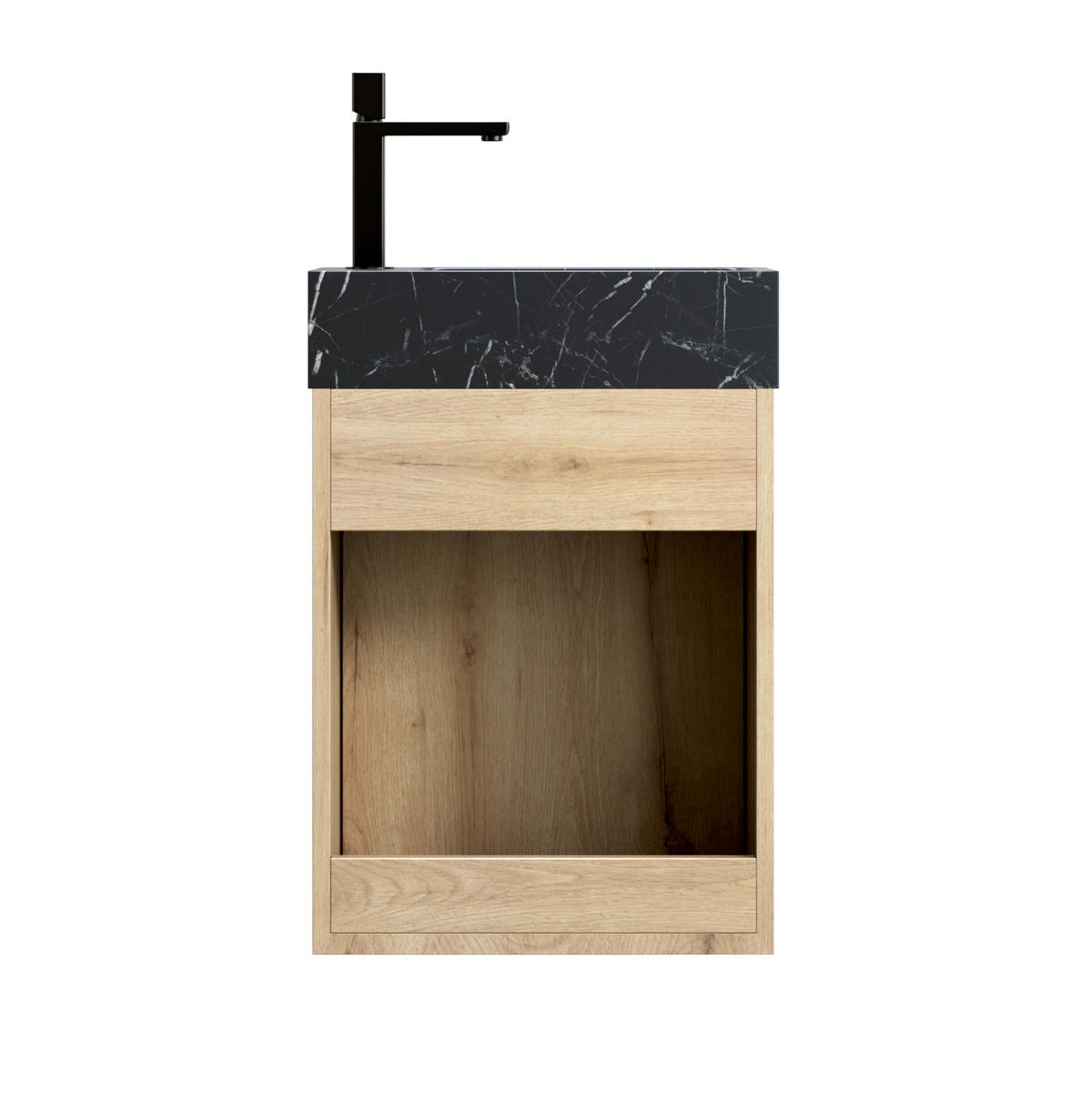 WASCHTISCH mit Marmorbecken kompakte Größe Marmor White Oak - Schwarz, Holzwerkstoff (22/58/40cm) - Beauniv