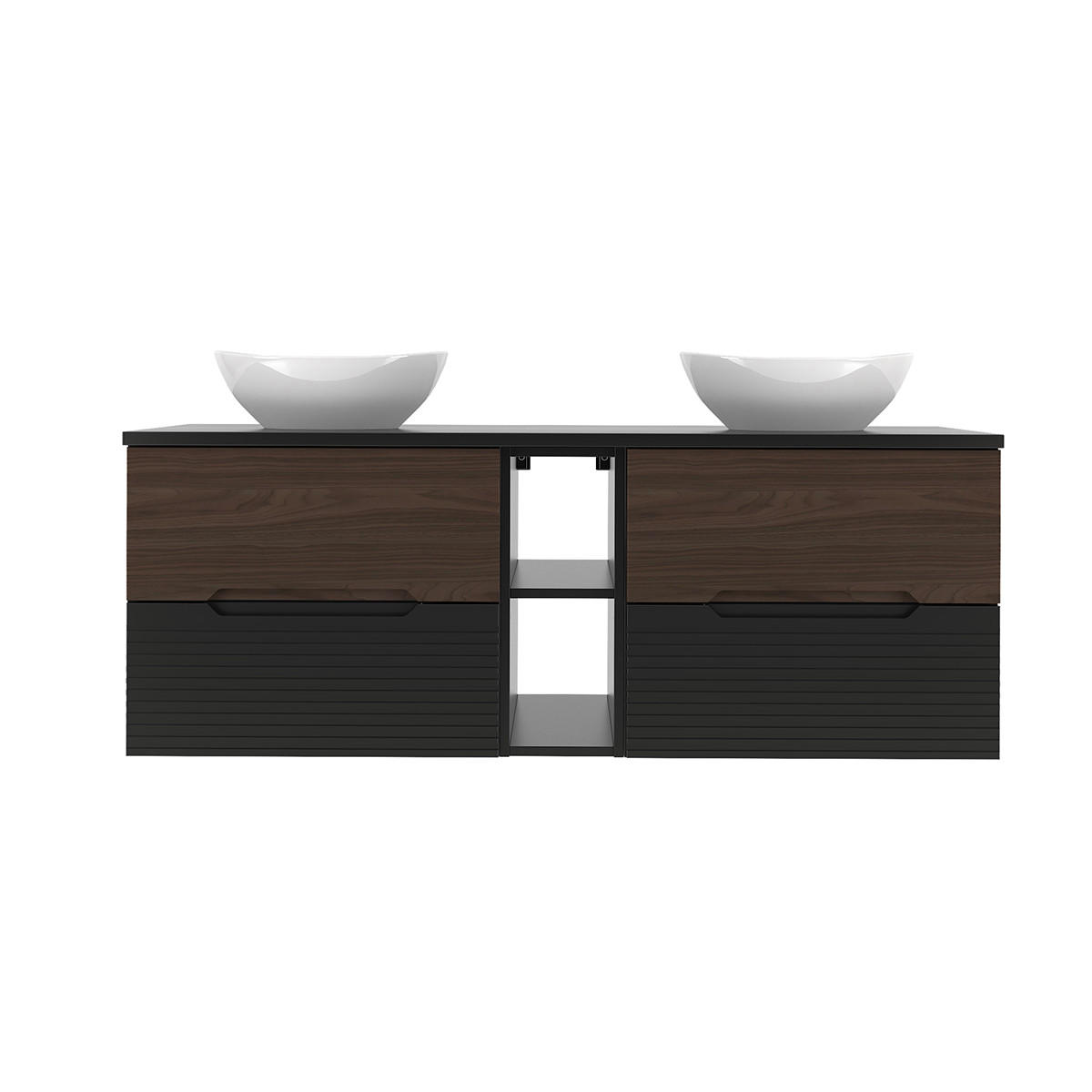 DOPPELWASCHTISCH 140.6cm Sylla Schwarz und Holz - Schwarz, Holzwerkstoff (140.6/52.2/45.8cm) - Petits-meubles