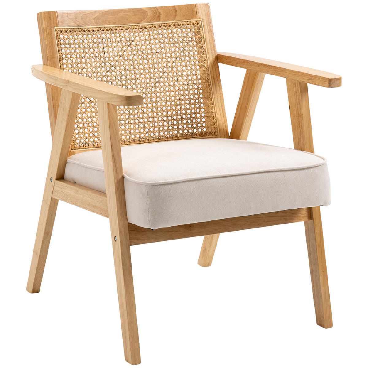POLSTERSTUHL DE-06891 exotisch mit Kautschukholz und Leinenoptik Cremeweiß - Creme, Holz/Textil (63/78/69cm) - ComfortXL