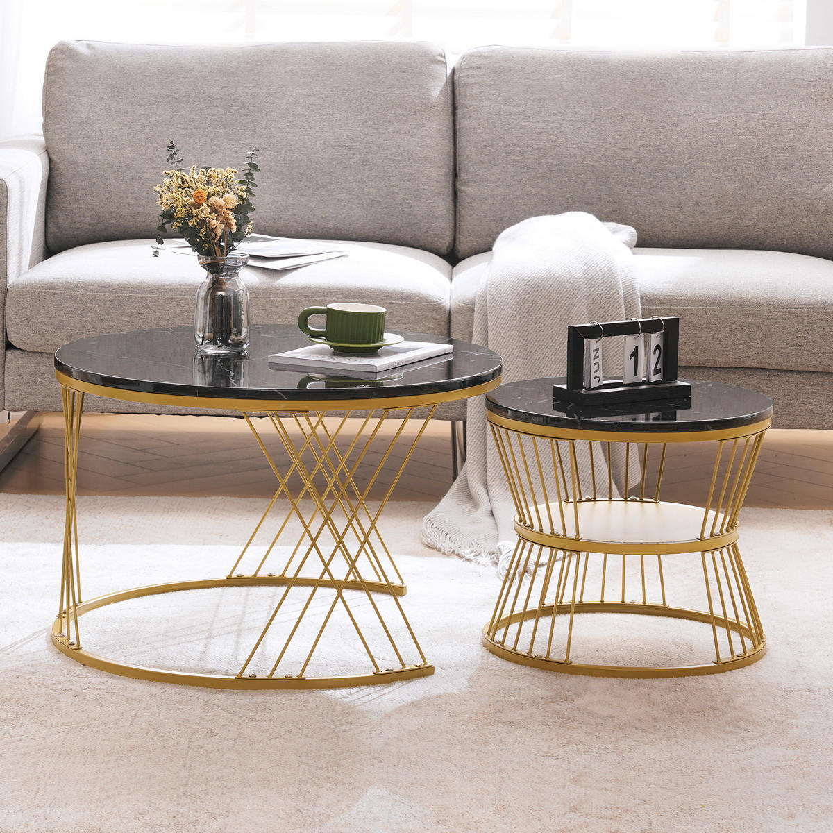 COUCHTISCHSET, Schwarz - Schwarz, Holzwerkstoff/Metall (70/70/45cm) - Urban Meuble