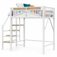 HOCHBETT 140/200 cm in Weiß mit Sicherheitsleiter und Fensterdesign aus Metall - Weiß, Holz/Holzwerkstoff (140/200cm) - CHICFURN