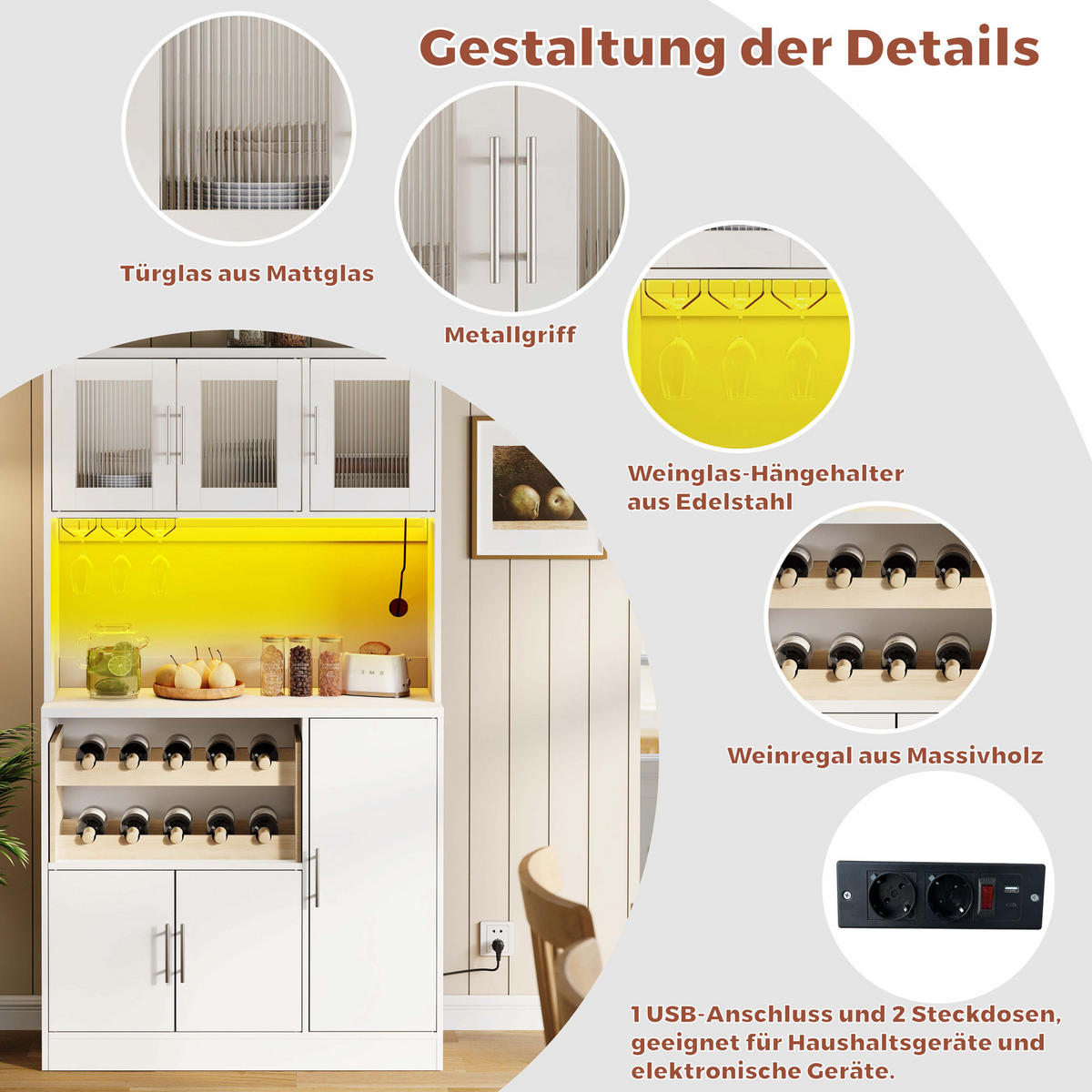 BUFFET 100/180/40 cm Weiß aus MDF mit RGB-LED und Steckdosenleiste - Weiß, Holzwerkstoff (40/180/100cm) - OKMYHOME