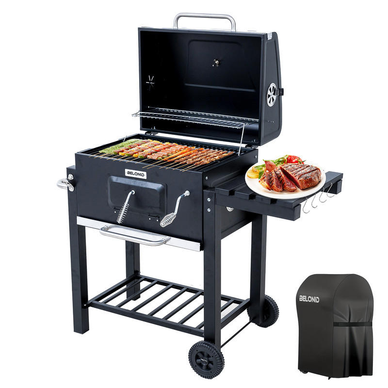 HOLZKOHLEGRILL mit Abdeckung - Schwarz, Metall (55/104/113cm) - BELONID