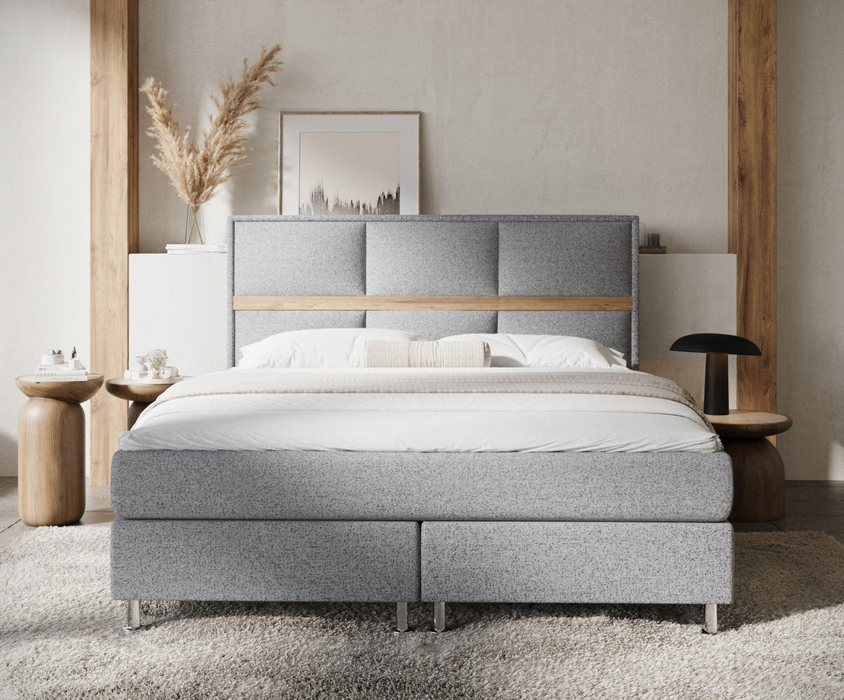 BOXSPRINGBETT Soto Grau 140/200 cm mit Latex-Topper - Silberfarben/Grau, Holz/Holzwerkstoff (140/200cm) - Maison de Reve