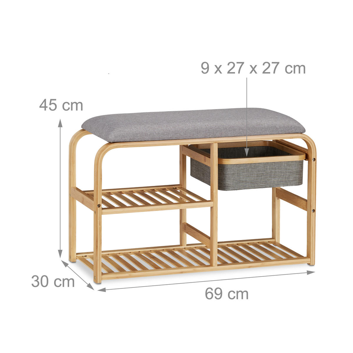 SCHUHBANK - Hellbraun, Holz/Textil (69/45/30cm) - Relaxdays