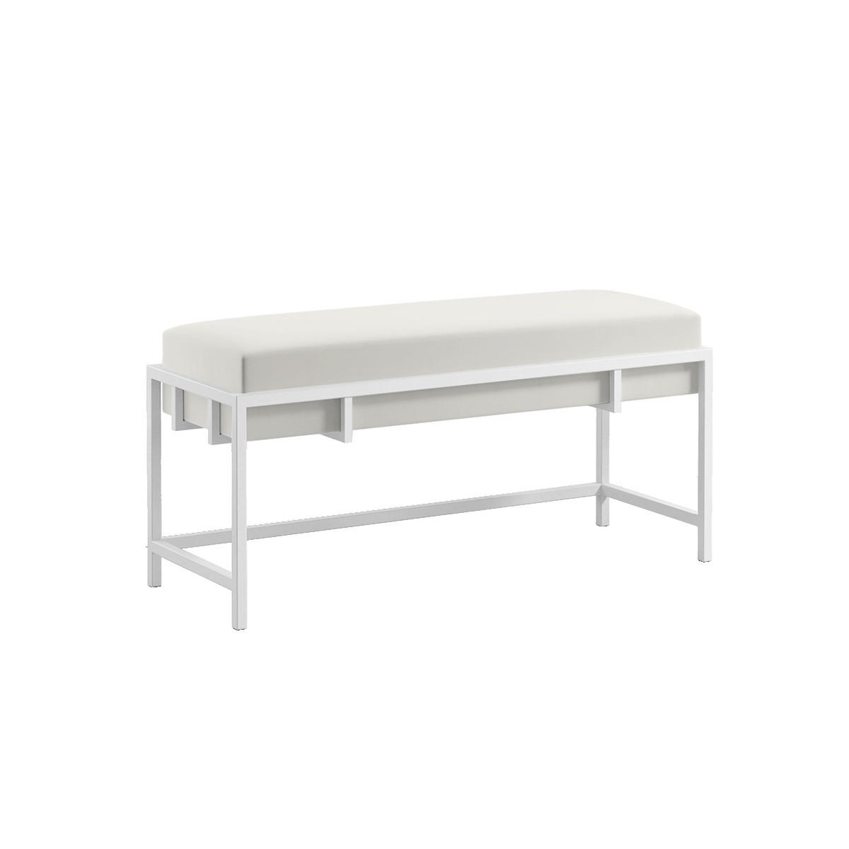 POLSTERBANK LAMO 80 cm Hellbeige, Weißes Gestell, Samt - Weiß, Holzwerkstoff (80/45/35cm) - Bettso