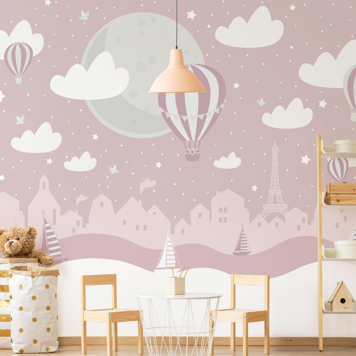 FOTOTAPETE Paris mit Sternen und Heißluftballon in Rosa 240/240 cm - Rosa, Papier (240/240cm) - Bilderwelten