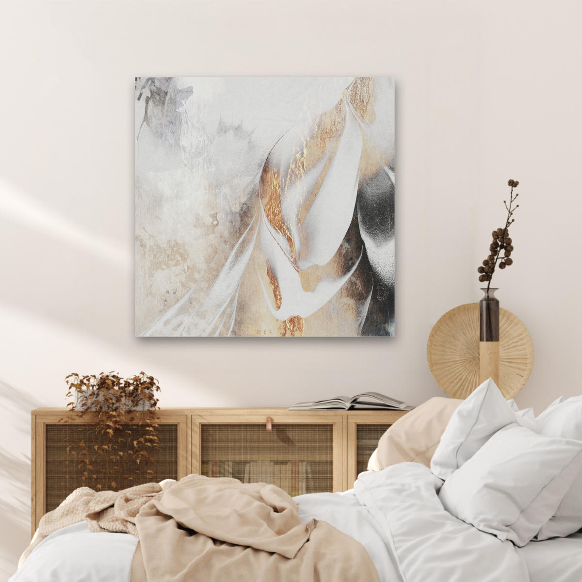 AKUSTIKBILD Luxus - Abstrakt - Gold - Weiß Akustikpaneele 80x80 cm - Goldfarben, Kunststoff (80/80/0.9cm) - MuchoWow