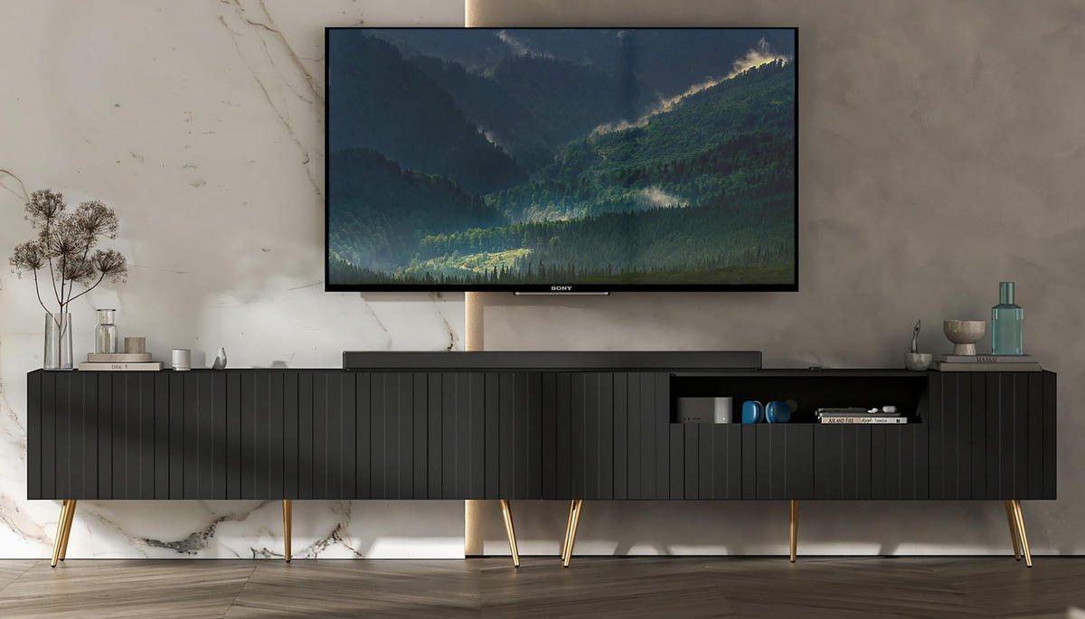 TV-LOWBOARD 2er-Set Elpis2 Schwarz matt mit goldenen Metallbeinen150 cm - Goldfarben/Schwarz, Holzwerkstoff (300/60.5/36.5cm) - Meble Lindner