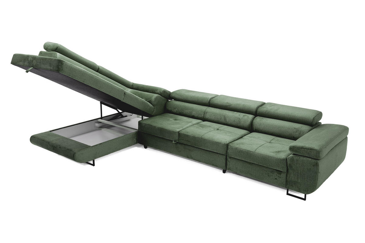 ECKSOFA WILD MAXI Links Dunkelgrün - Chromfarben/Dunkelgrün, Holz/Textil (350/203cm) - Muffo
