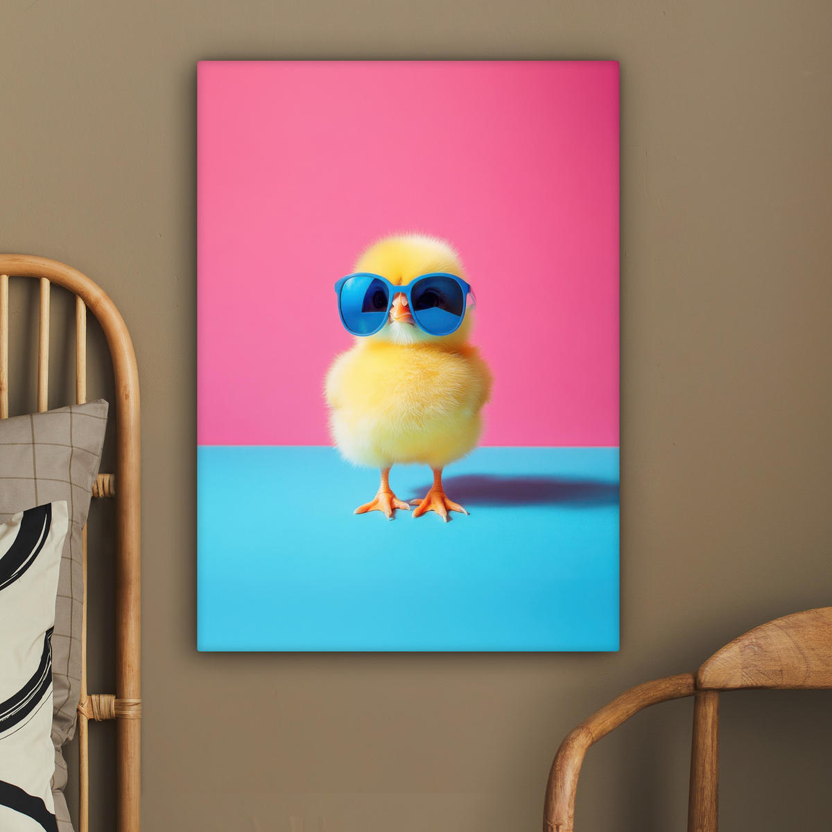 LEINWANDBILD Chick - Sonnenbrille - Blau Wandbild Wohnzimmer 60x80 cm - Pink/Gelb, Textil (60/80cm) - MuchoWow