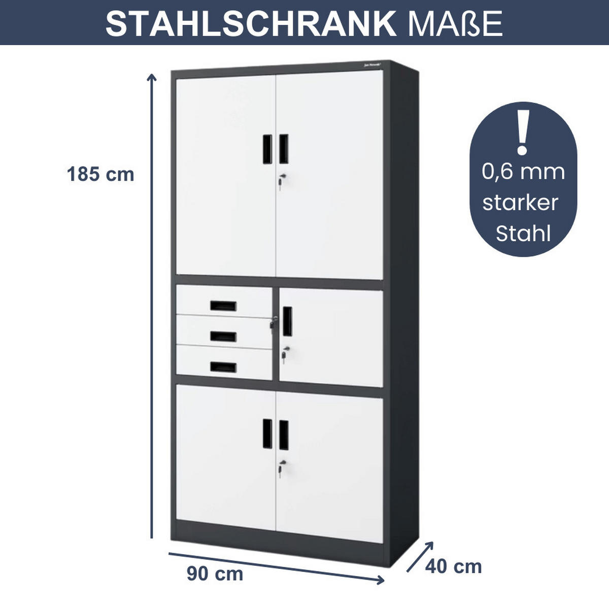 AKTENSCHRANK abschließbar GEDO mit Tresor 185x90x40cm Anthrazit-Weiß - Anthrazit, Metall (90/185/40cm) - DELUKE