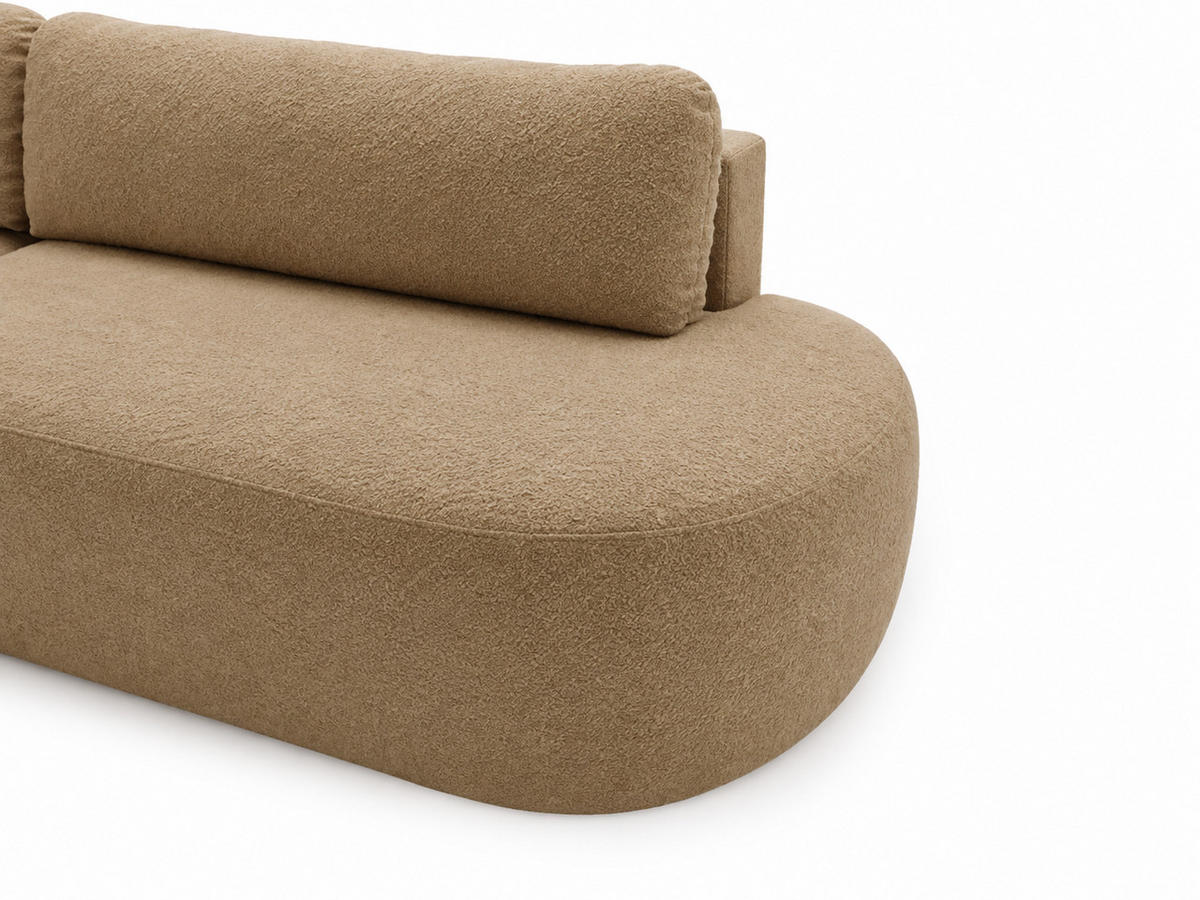 ECKSOFA Aurio O Bouclé-Stoff Hellbraun Links - Hellbraun, Holz/Textil (271/177cm) - Graingold