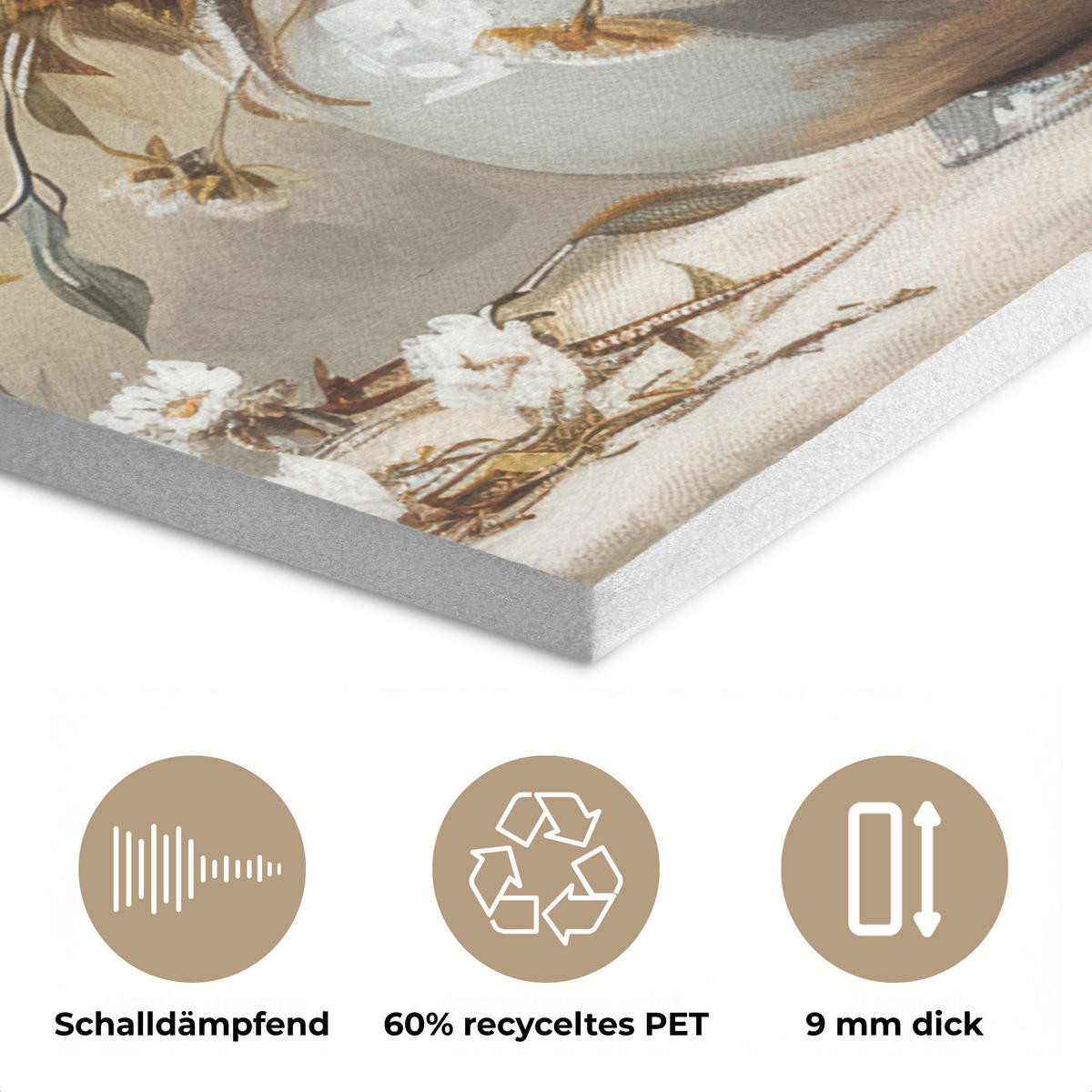 AKUSTIKBILD Blumen - Vase - Stilleben - Beige Wanddeko 60x90 cm - Creme, Kunststoff (60/90/0.9cm) - MuchoWow