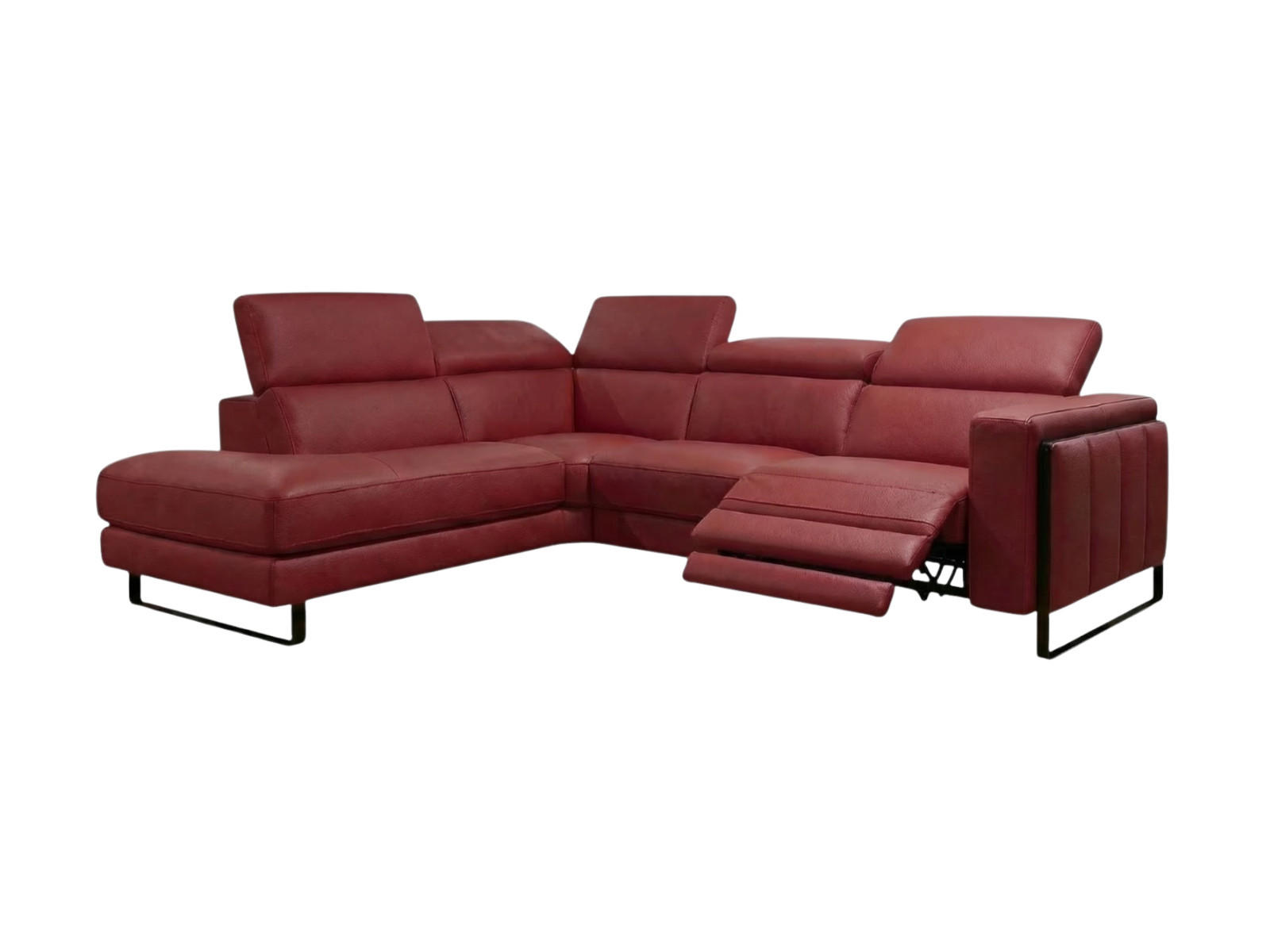 ECKSOFA Marchesi Echtleder mit 1 x Relaxfunktion Rot - Rot, Leder/Metall (220/80/257cm)