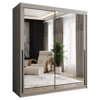 SCHWEBETÜRENSCHRANK mit Spiegel 180 cm Breite Kaschmir mit schwarzem Griff - Kaschmir/Schwarz, Holzwerkstoff (180/200/62cm) - Home Collective