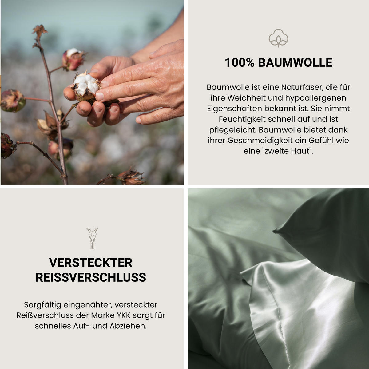 BETTWÄSCHESET Ella - Baumwollsatin - 2-teilig - 135 x 200 cm - Dunkelgrün - Dunkelgrün, Textil (135/200cm) - SCHIESSER