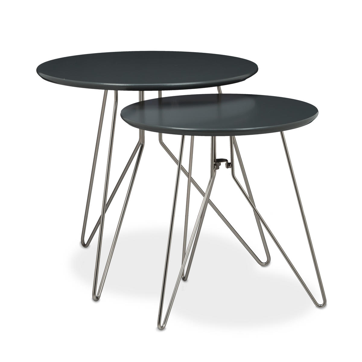 2XBEISTELLTISCH - Anthrazit, Holzwerkstoff/Metall (64/64/44cm) - Relaxdays