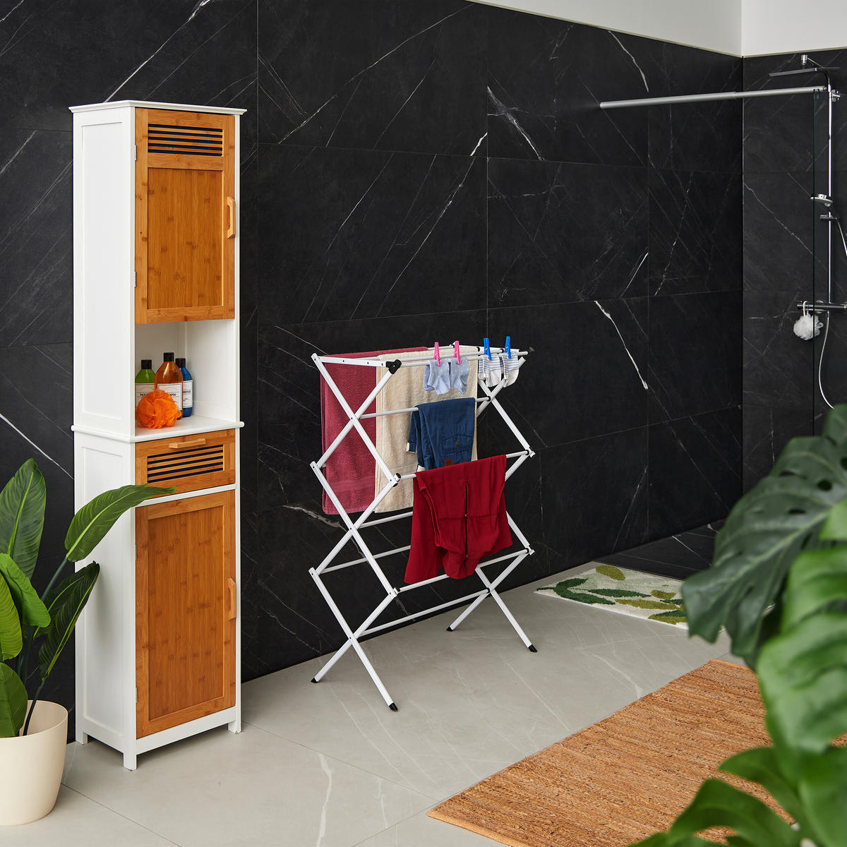 STOJAN na prádlo - biela, kov/plast (73/105/37cm) - Relaxdays