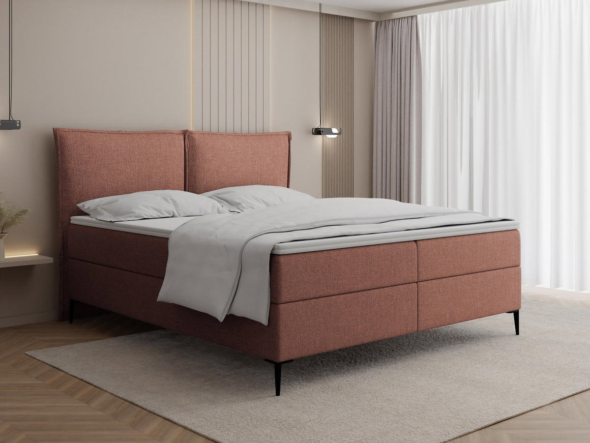 BOXBETT Calio Rise mit Bettkasten, Terrakotta Chenille 180x200 cm – inkl. H4 Taschenfederkern Matratze & Foam Topper - Beige/Terracotta, Holz/Holzwerkstoff (180/200cm) - WFL GROUP