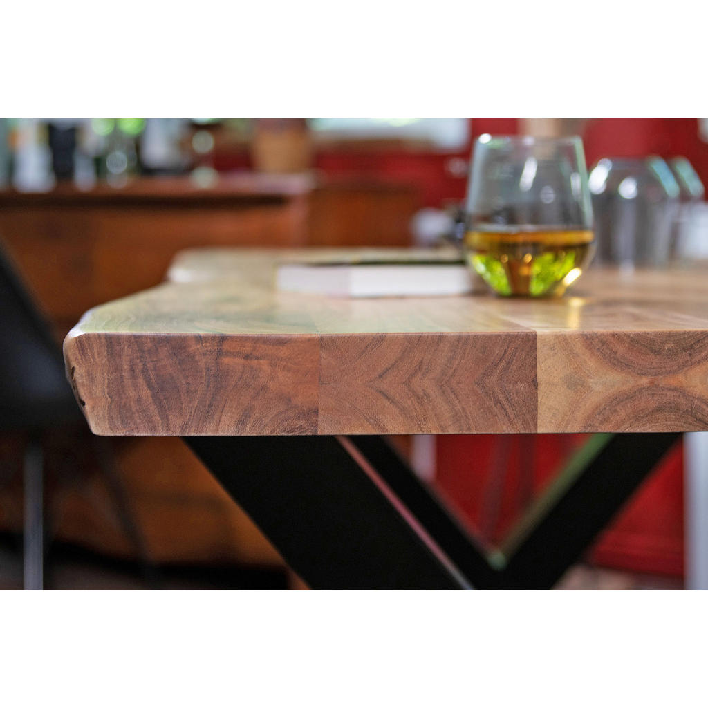 Thumbnail - SAM Esstisch, Beige, Holz, Echtholz,Akazie, Rechteckig,Quadratisch, X-Form, 120x77x80 cm, Esszimmer, Tische, Esstische