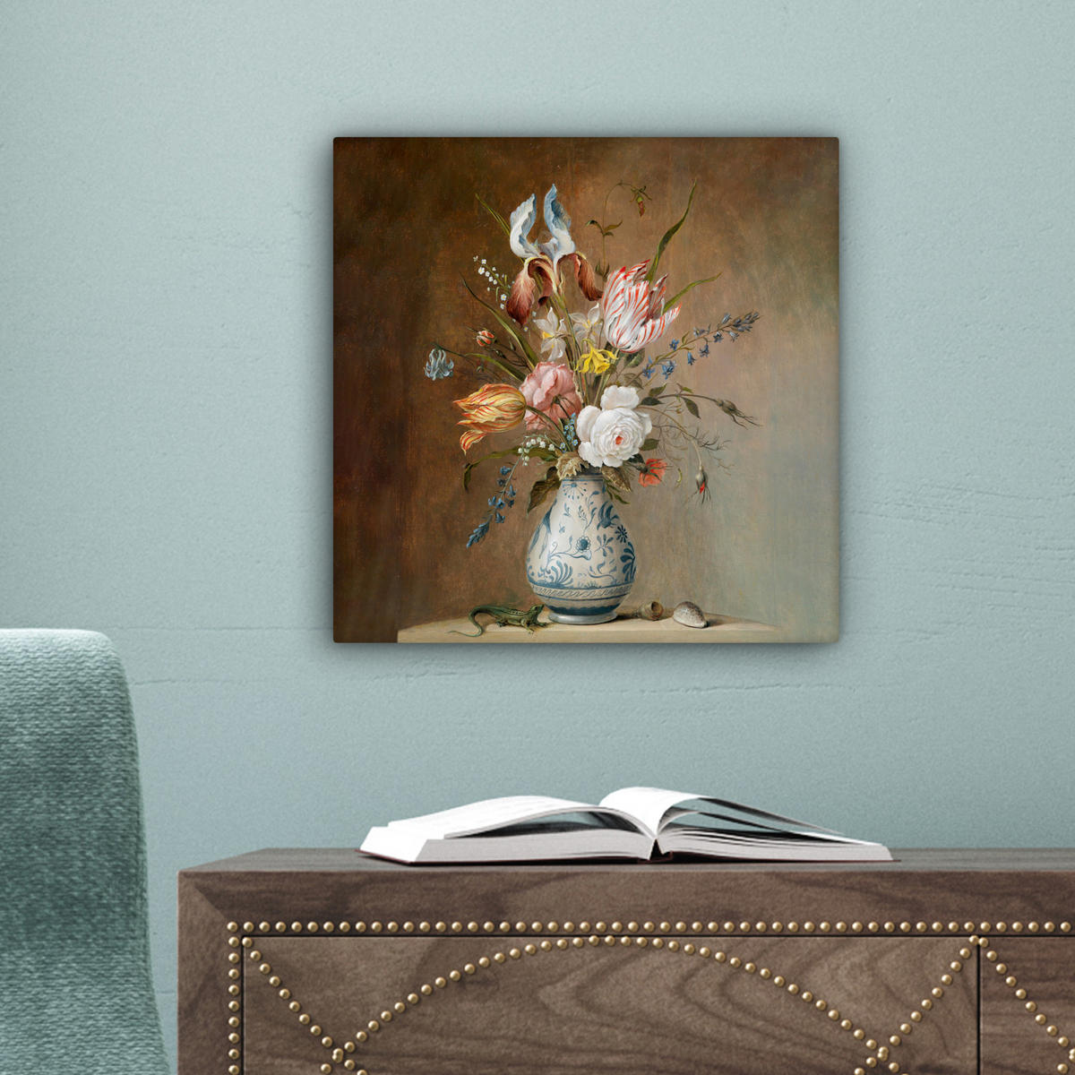 LEINWANDBILD Alte Meister - Blumen - Balthasar van der Ast Deko Wohnzimmer 20x20 cm - Hellbraun, Textil (20/20cm) - MuchoWow