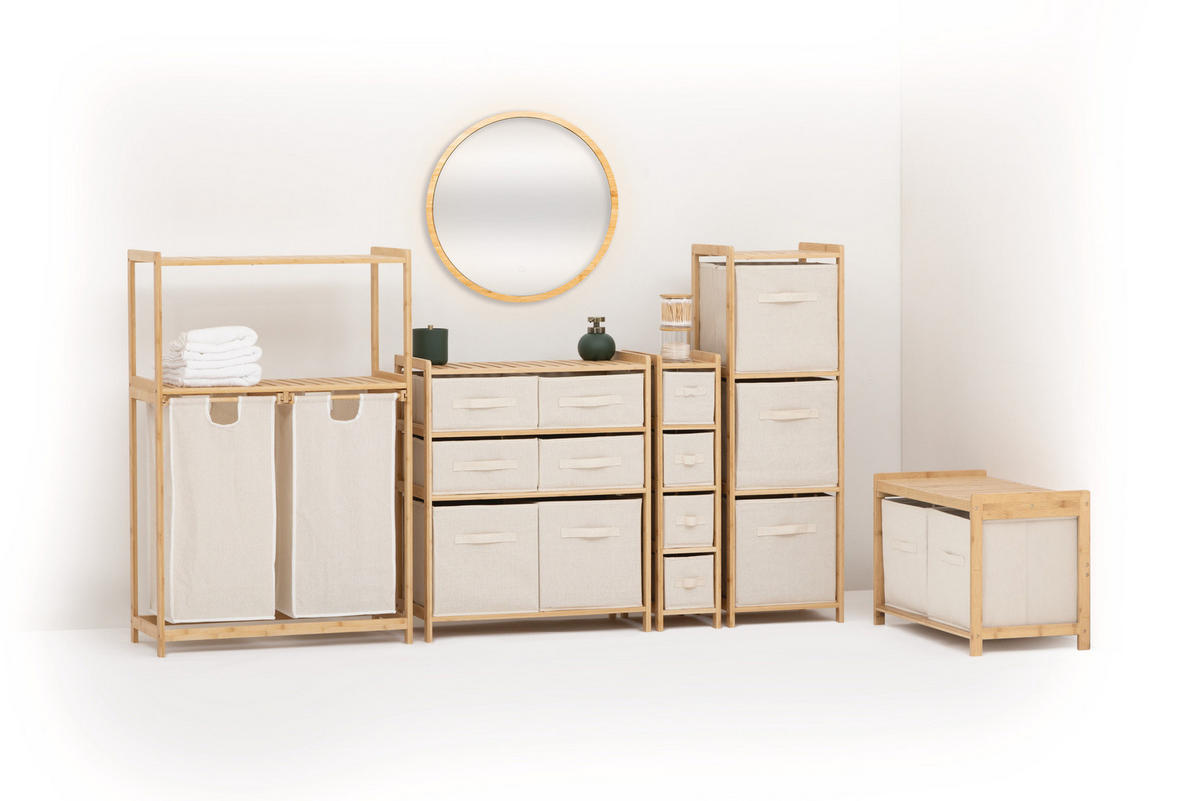 BAMBUSREGAL mit Wäschekorb und Behältern Tidy Box 66/33,3/78,5 cm - Beige, Naturmaterialien (33.3/78.5/66cm) - 5five Simply Smart