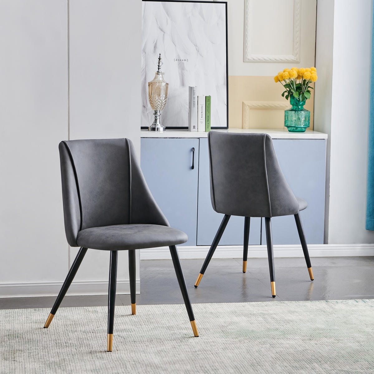 STUHL-SET 2 Stück in Kunstleder - Hellgrau/Schwarz, Holzwerkstoff/Textil (56/83/55cm) - Urban Meuble