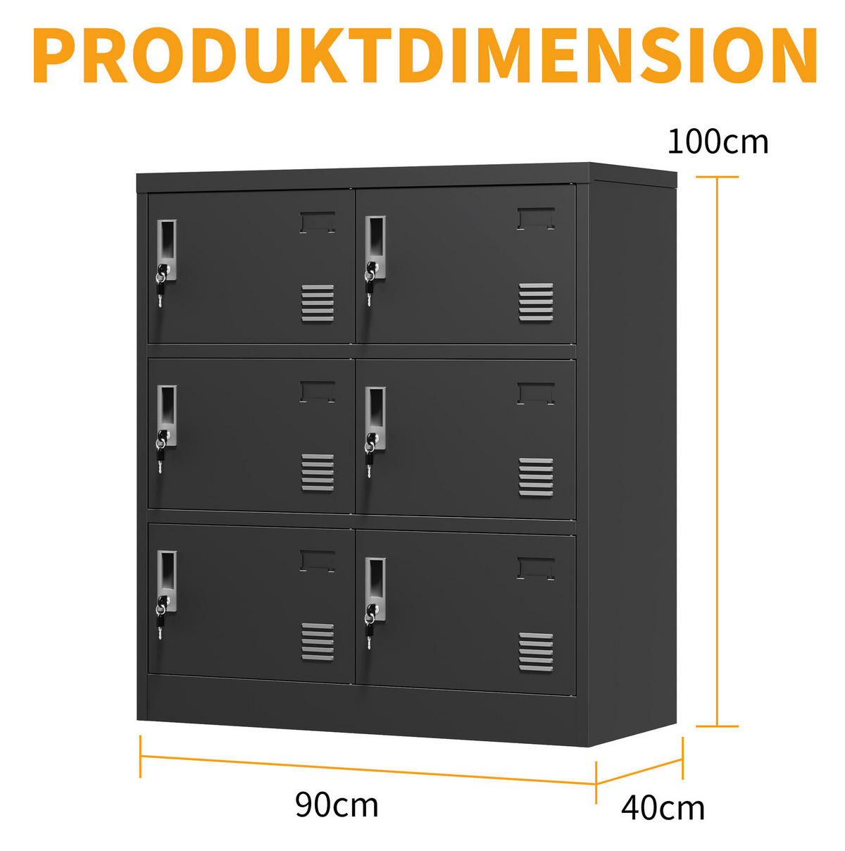 KOMMODE 90/40/100 cm aus Metall mit 6 abschließbaren Fächern Schwarz - Schwarz, Metall (40/100/90cm) - Modenvie