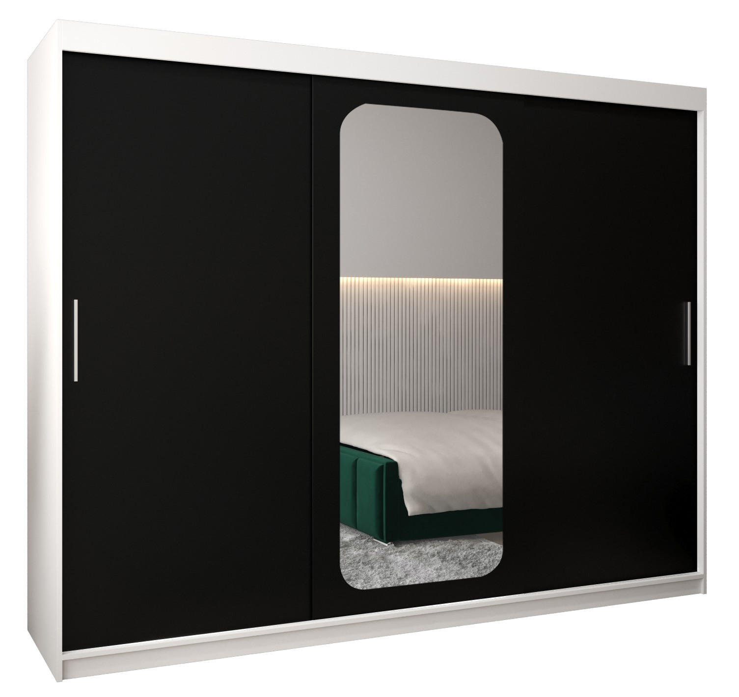 SCHWEBETÜRENSCHRANK 200/250/62 3-türig - Silberfarben/Schwarz, Holz/Kunststoff (250/200/62cm) - Abiks Möbel