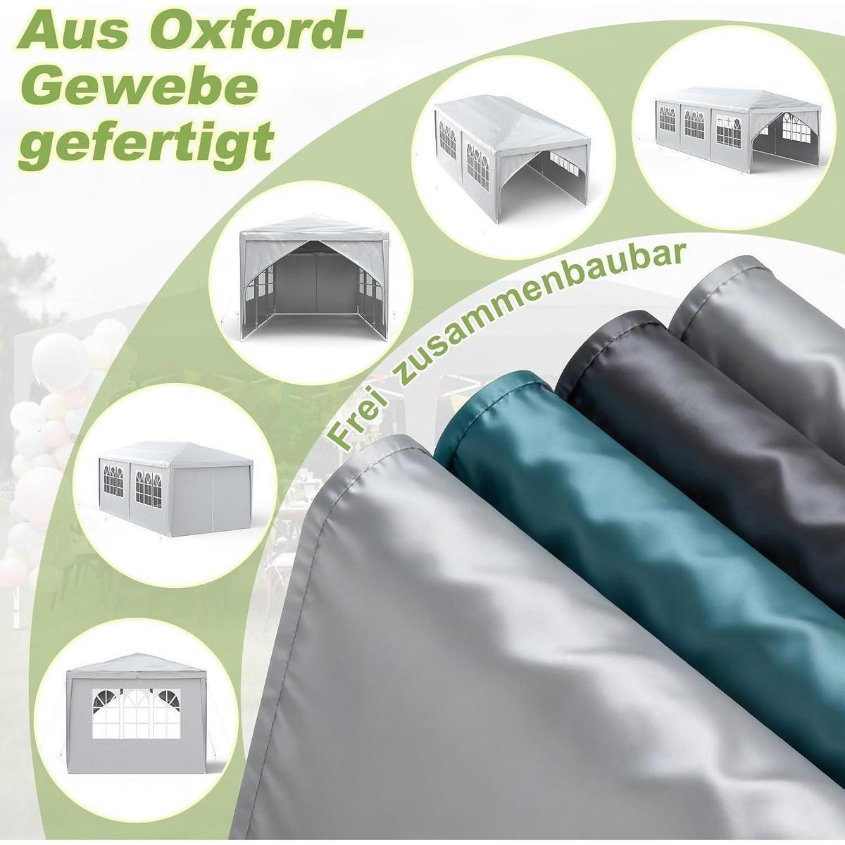 FALTPAVILLON 3 x 6 m Grau Wasserdicht mit Seitenwänden - Grau, Textil (300/250/300cm)