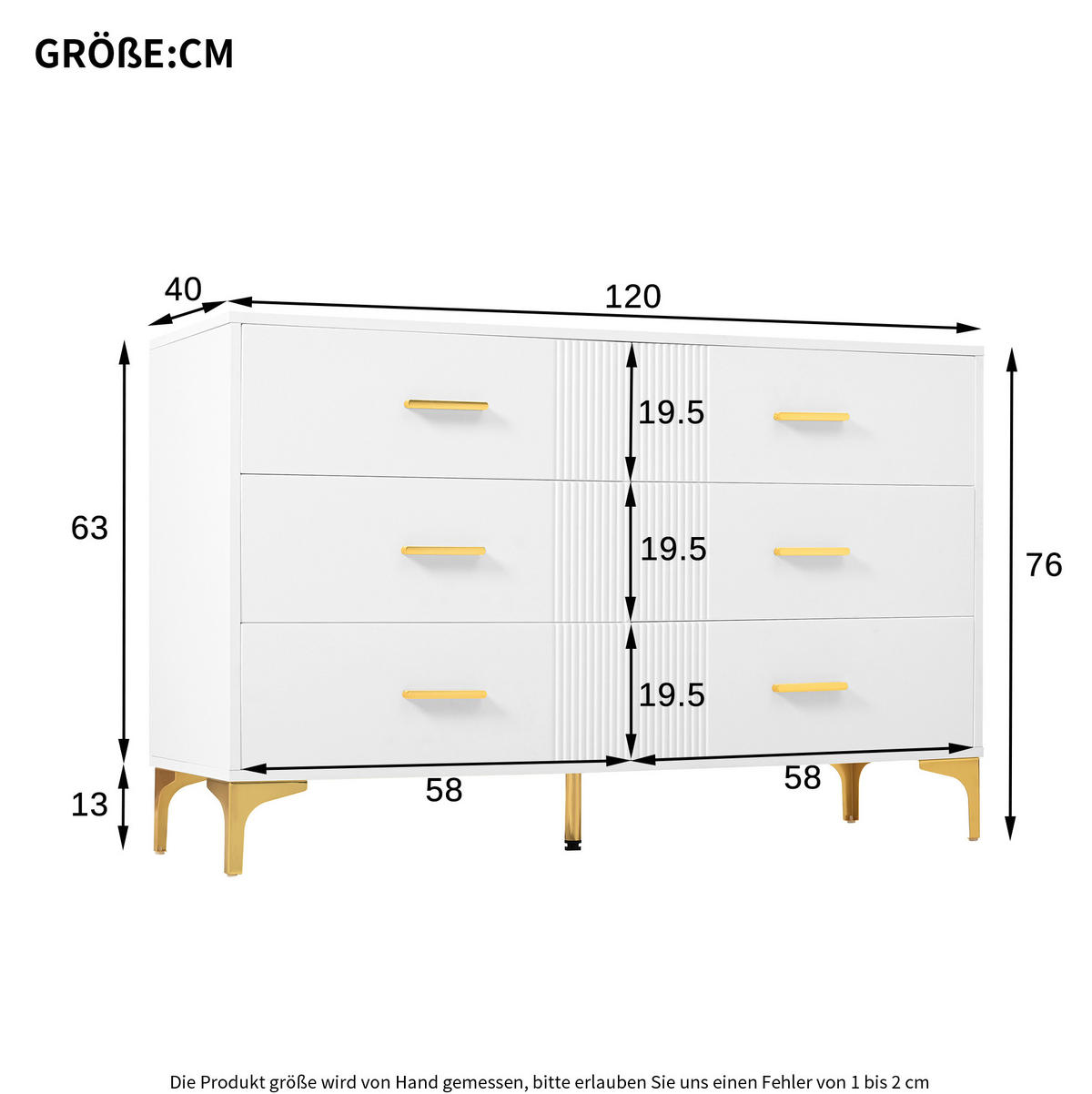 KOMODA s 6 predali, valovit dekor, 120/40/76 cm - bela, leseni material (40/76/120cm) - OKMYHOME
