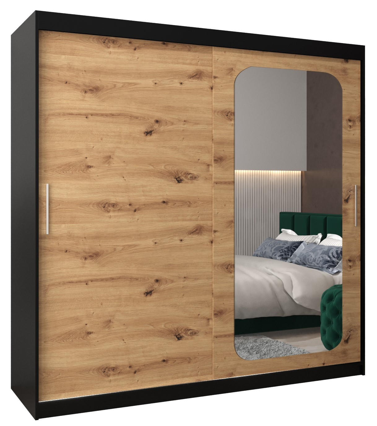 SCHWEBETÜRENSCHRANK 200/200/62 2-türig - Silberfarben/Schwarz, Holz/Kunststoff (200/200/62cm) - Abiks Möbel