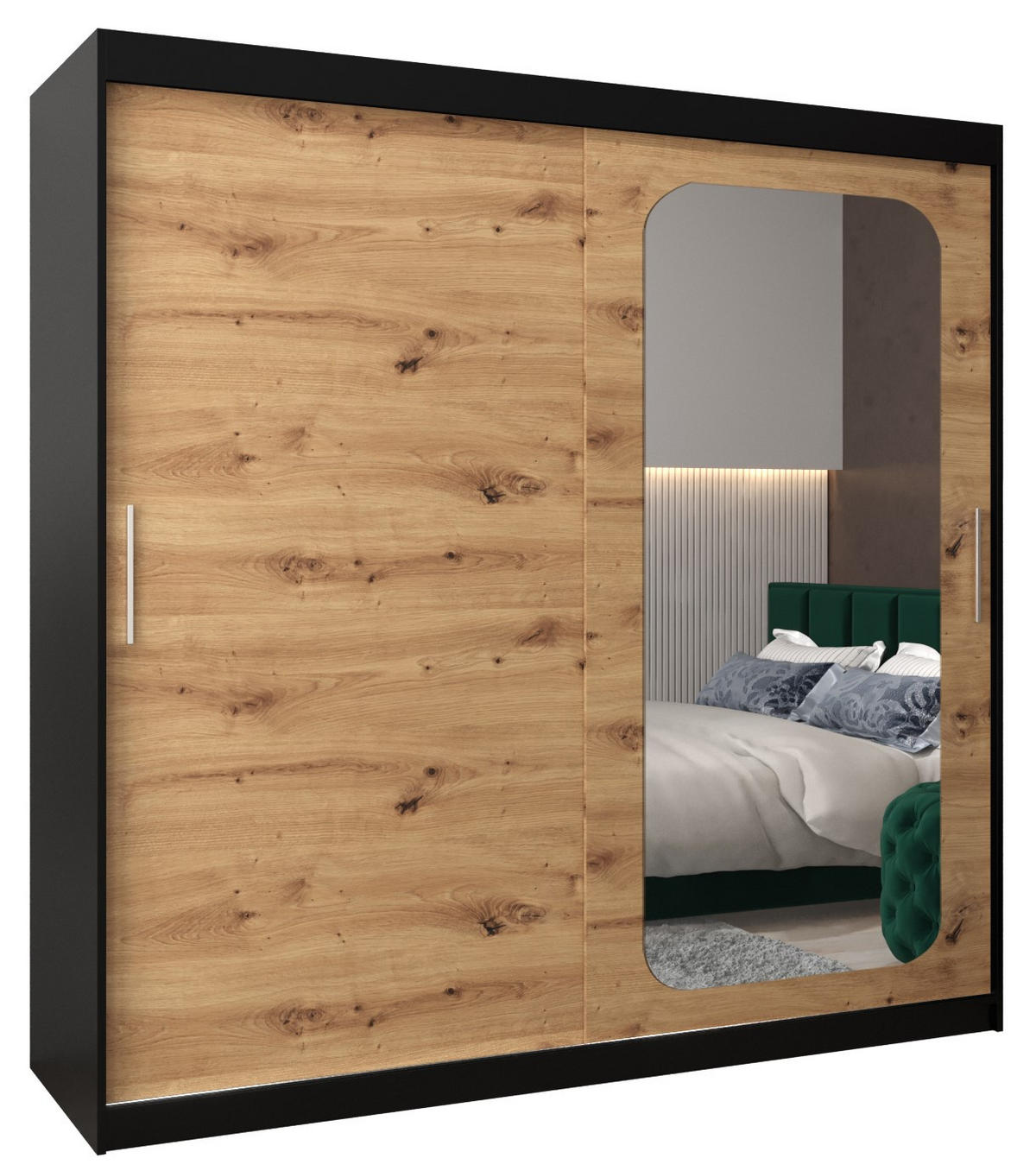 SCHWEBETÜRENSCHRANK 200/200/62 2-türig - Silberfarben/Schwarz, Holz/Kunststoff (200/200/62cm) - Abiks Möbel